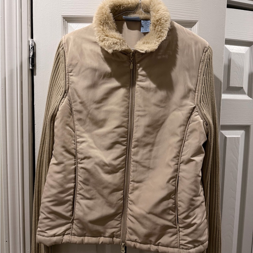 Jane Ashley Beige Vest with Faux Fur Collar